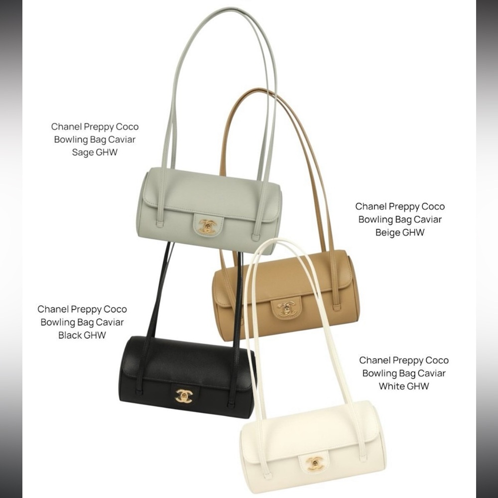 Chanel Preppy Coco Bowling Bag Light Grey Shiny Caviar Brushed Gold Hardware - Picture 10 of 11